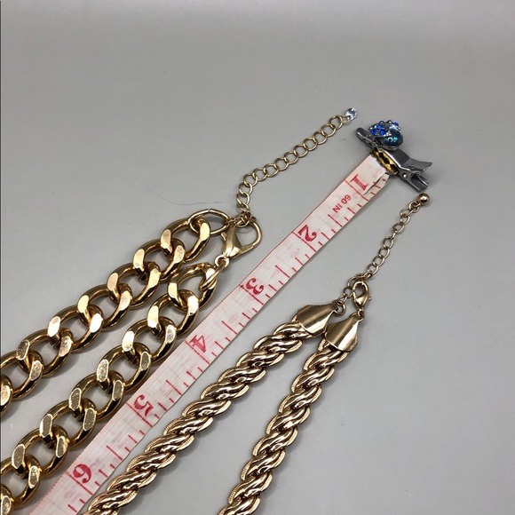 Gold tone chunky chain trendy costume jewelry necklaces bundle 2 layered look. - Picture 7 of 8